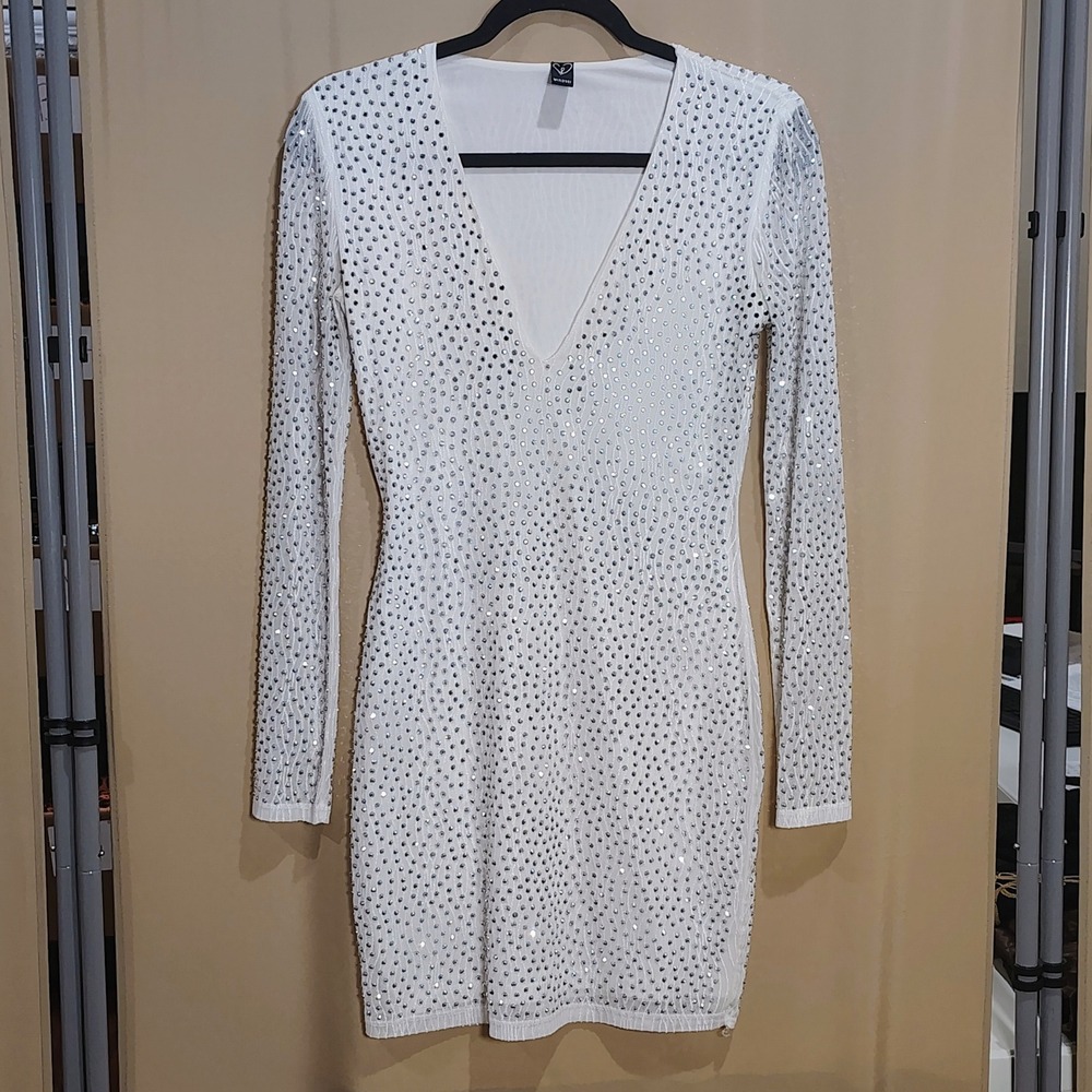 Windsor Embelleshed Mini Dress Womens 8 Bodycon Long Sleeve Going Occasion HOCO